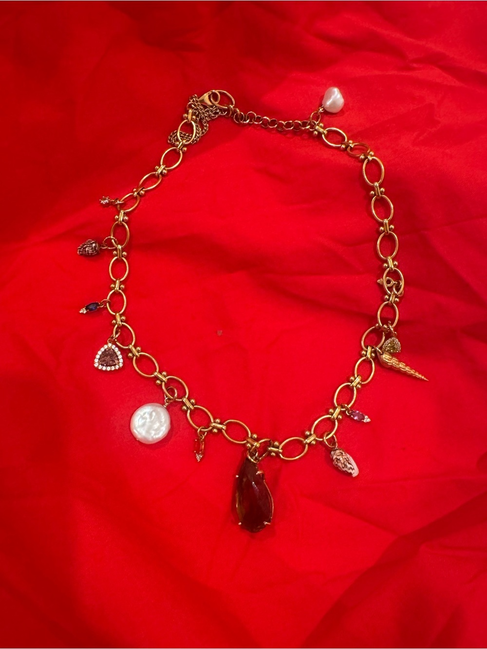 Mermaid Charm Necklace w/seashells, Swarovski crystals and citrine
